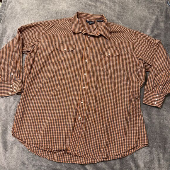 Panhandle Slim Other - Panhandle Slim Men's Long Sleeve Size XXL 19/37 Orange & Blue Plaid Pearl Snap